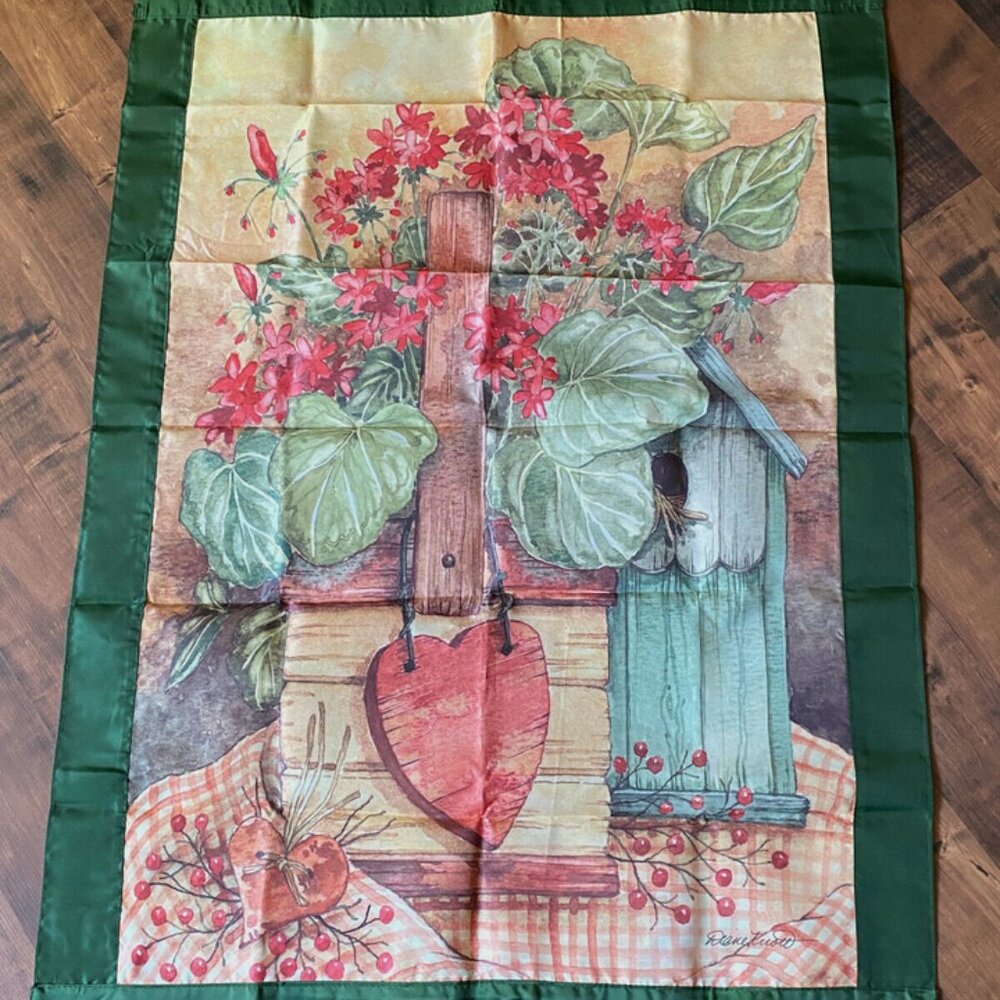 Floral Heart Birdhouse Signed D Knott Spring Decorative House Garden Flag Banner